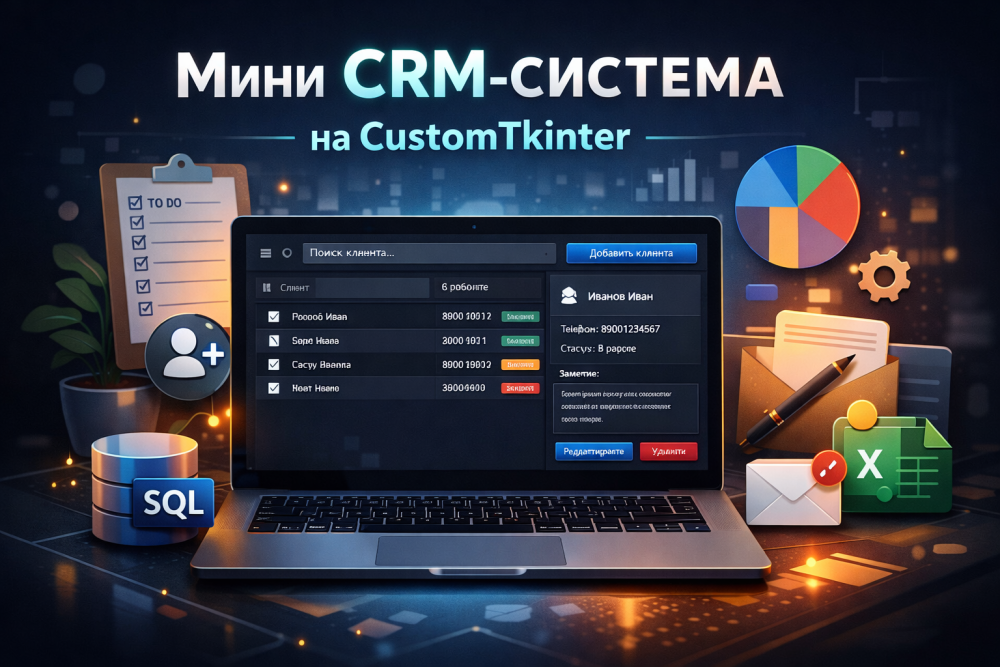 Мини CRM — отличный проект для портфолио или практики GUI. Он позволяет объединить интерфейс, работу с базой данных и базовую архитектуру приложения.